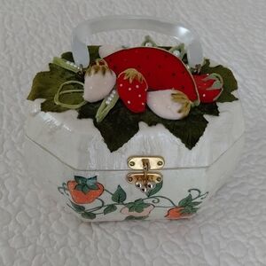 Vintage Handcrafted Strawberry Decoupage Decorative Purse with Velvet Fruit